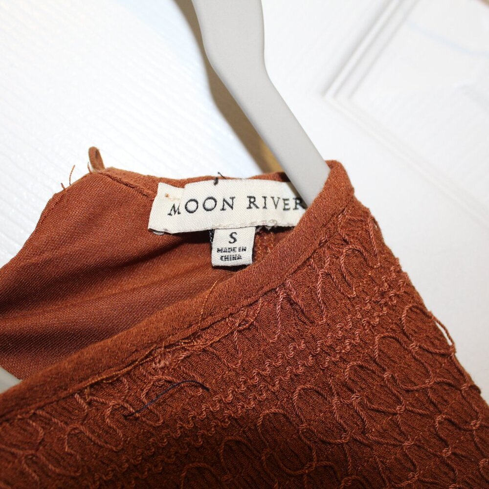 Anthropologie Moon River "Feeling Grateful" Babydoll rust-brown bohemian dress S - Picture 4 of 7